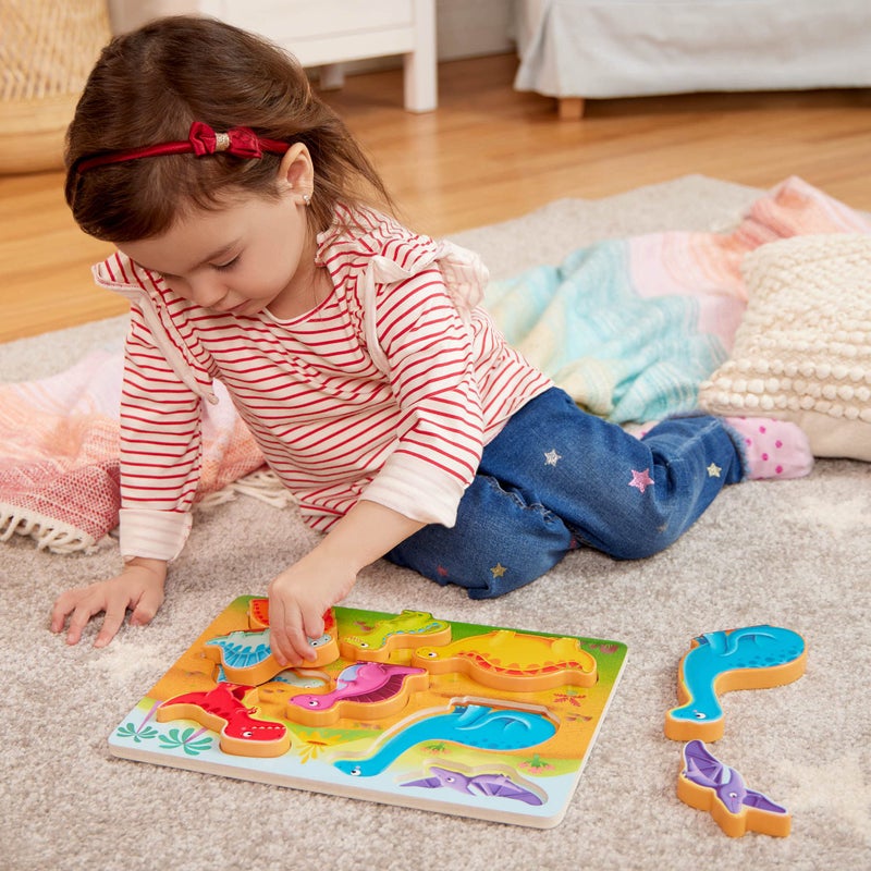 B. toys- Peek & Explore 3-Pack - Farm, Sea, Dinos- Chunky Puzzle 3-Pack - Wooden Puzzles- 8 Pieces Each - 2 Years + - Image 2
